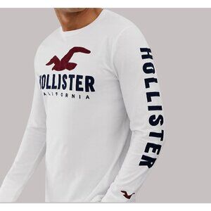 Hollister California Mens Long-Sleeve White Tee L 100% Cotton Vintage Y2K Era